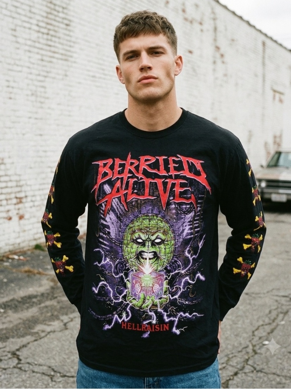 Black Graphic Long-Sleeve Shirt - 'Hellraisin'